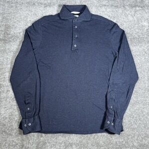 SuitSupply Polo‎ Shirt Men's 15.5/15.75 Blue Extra Slim Fit Long Sleeve Egyptian
